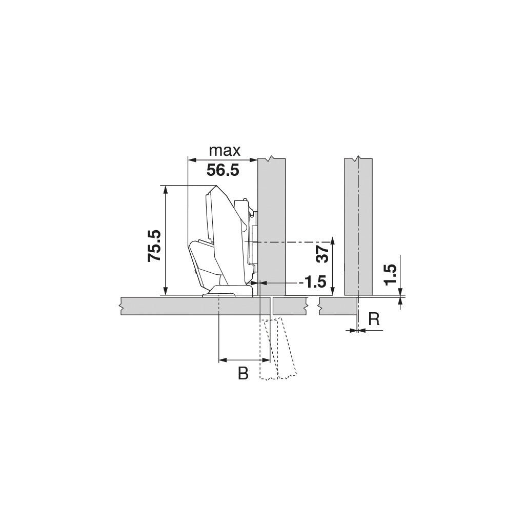 CLIP top BLUMOTION hinge for thin doors 110°
