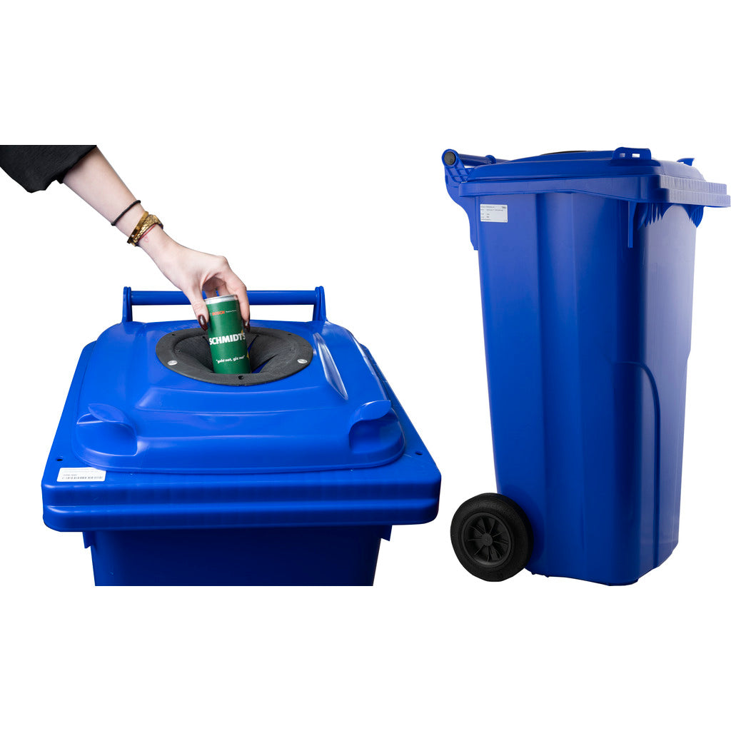 Contenitore per la raccolta delle bottiglie di plastica blu / contenitore a 2 ruote (F)