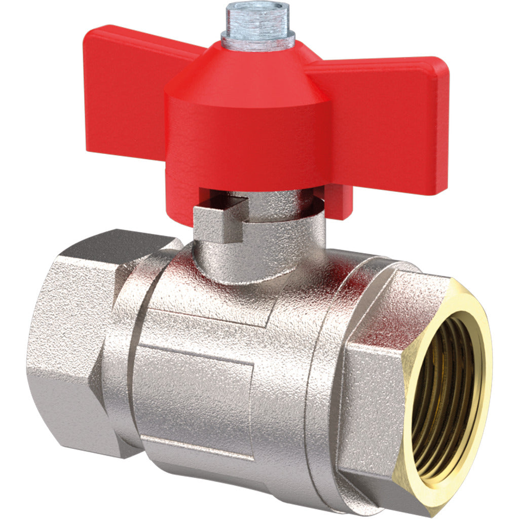 Valvola a sfera con leva manuale rossa, filettatura interna/interna