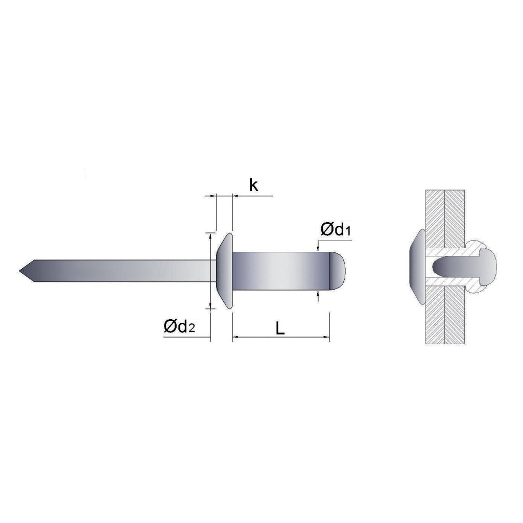 Blindniet Flachrundkopf Alu / Stahldorn