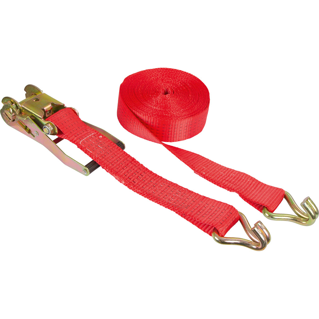 Ratchet lashing strap with pointed hook red / 2-piece