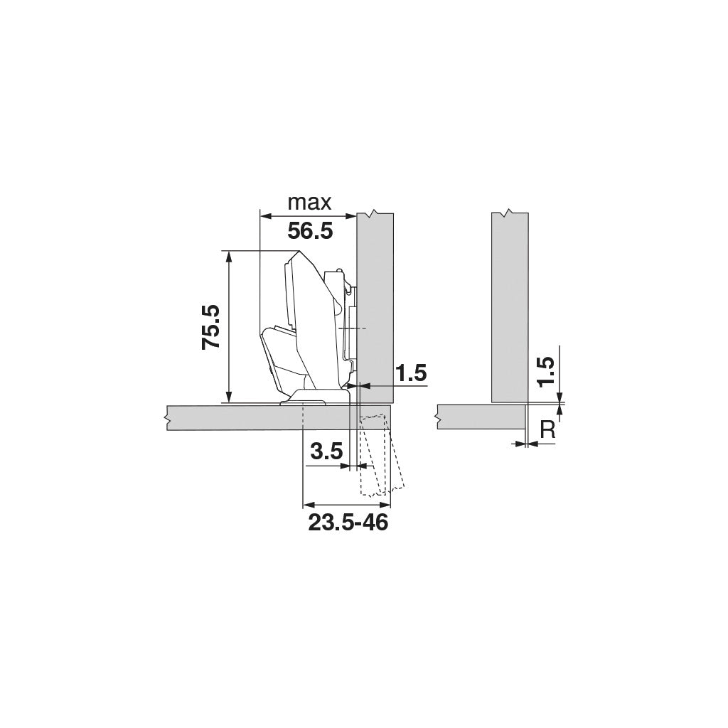 CLIP top BLUMOTION hinge for thin doors 110°