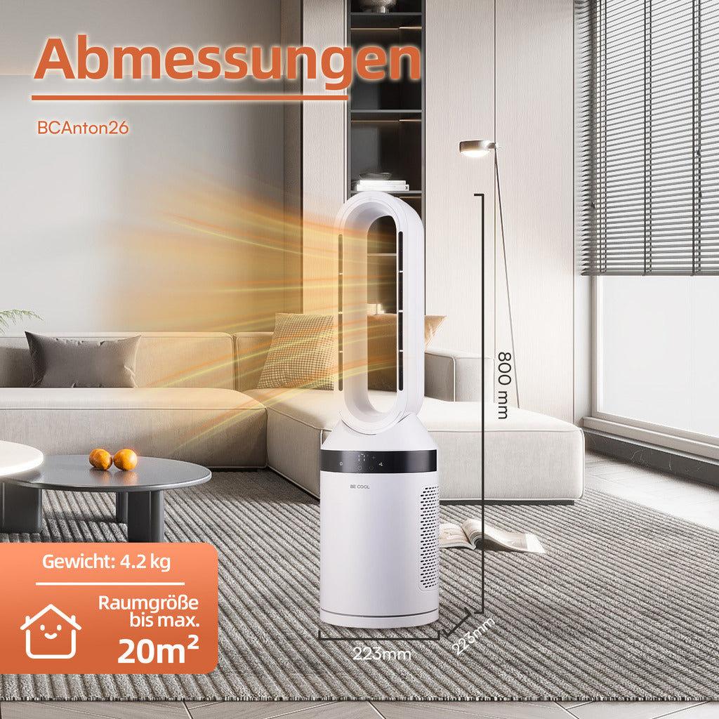 BE COOL Rotorloser 2in1 Turmheizlüfter mit Ventilatorfunktion