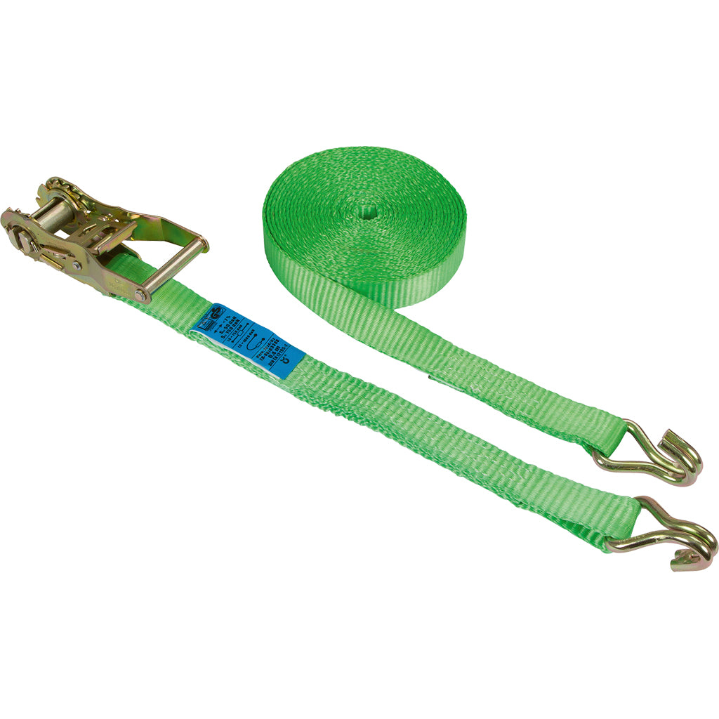 Ratchet lashing strap with claw hook green / 2-piece