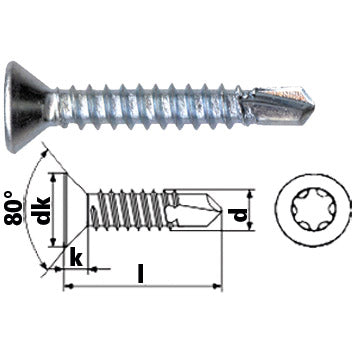 Bohrschraube Senkkopf mit Torx verzinkt