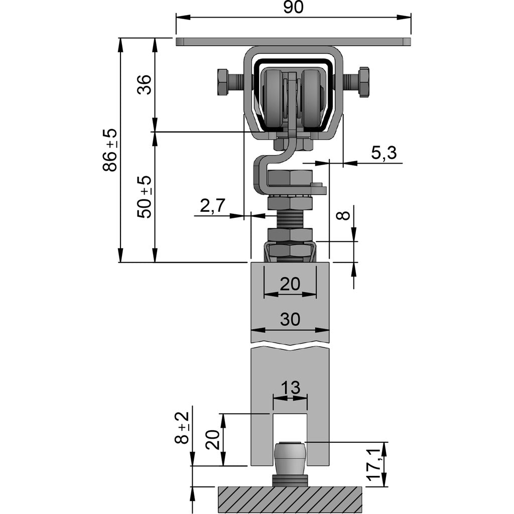 Sliding gate fitting ceiling