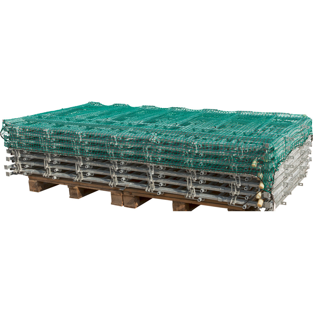 Load securing net including guy rope