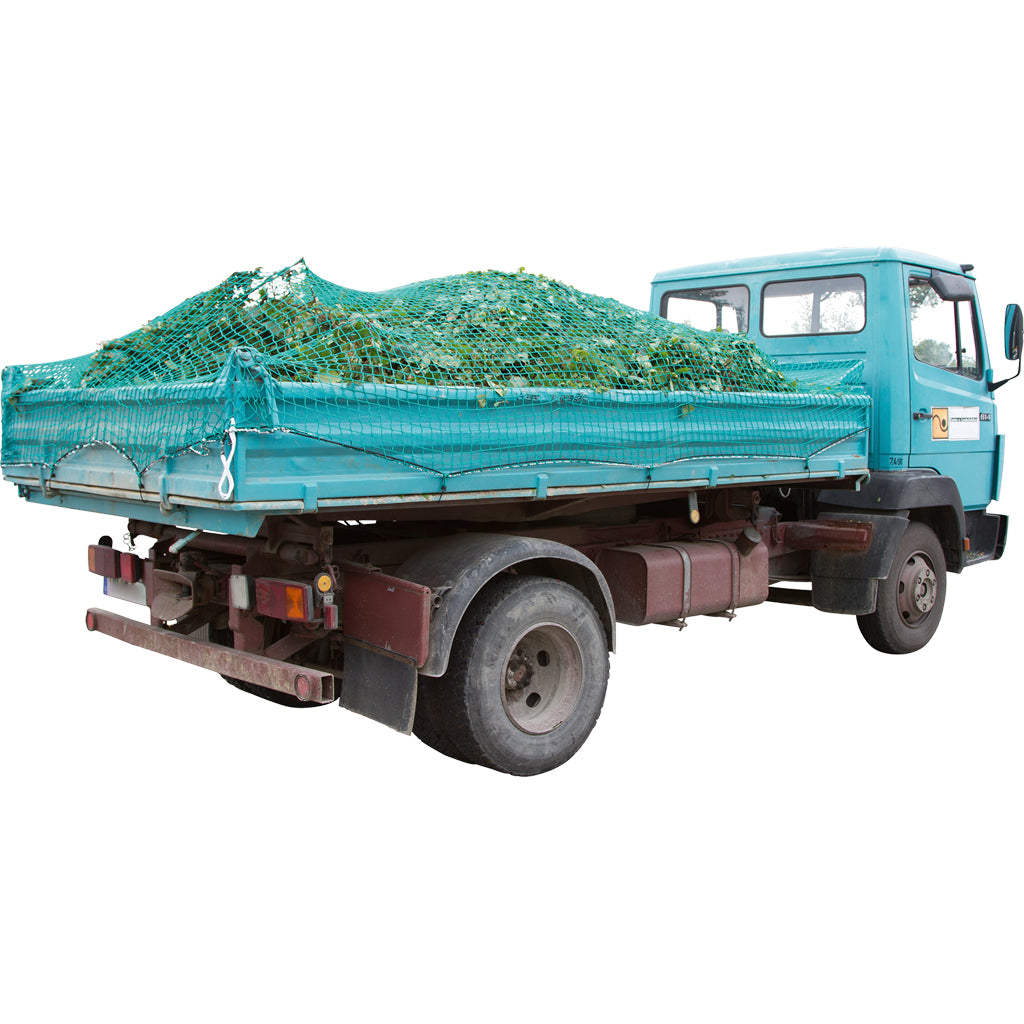 Load securing net including guy rope