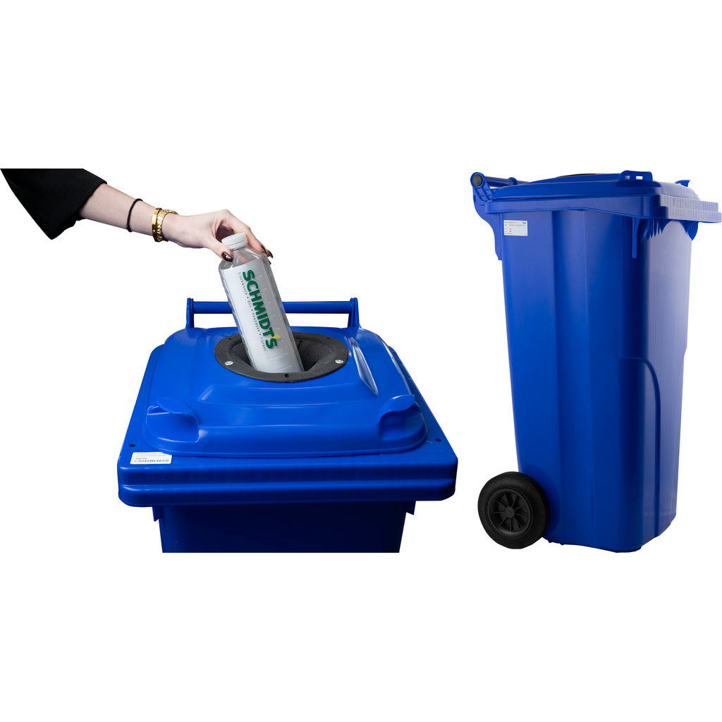 Contenitore per la raccolta delle bottiglie di plastica blu / contenitore a 2 ruote (F)