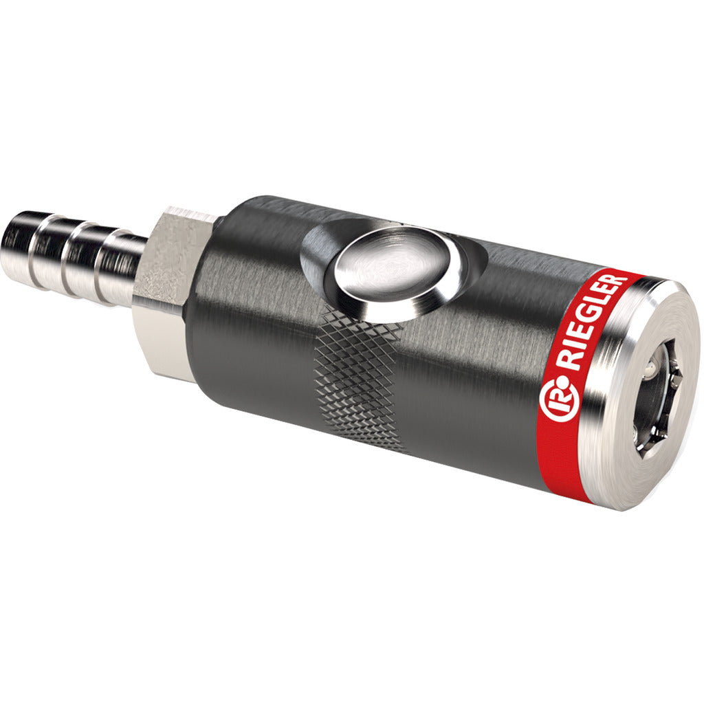 Push-button safety coupling NW 7.4 with hose nozzle, rotatable