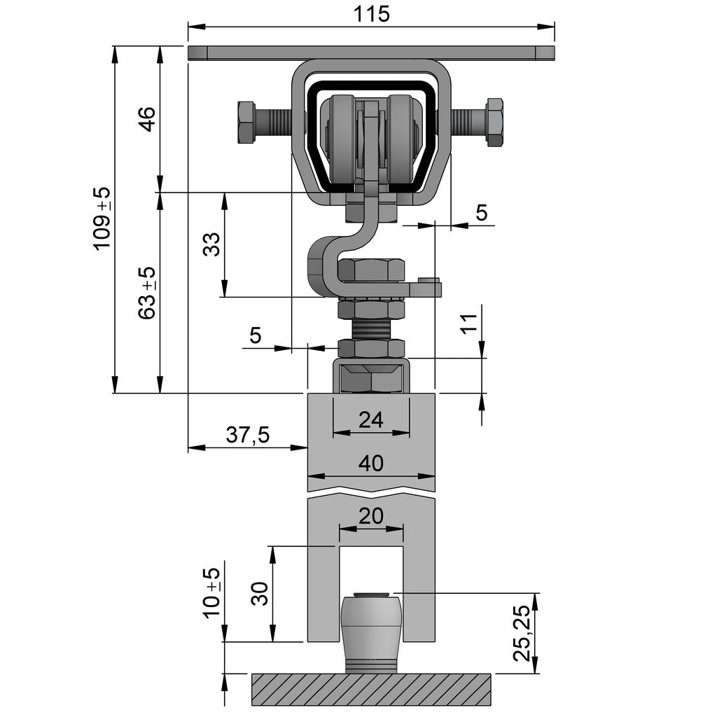 Sliding gate fitting ceiling
