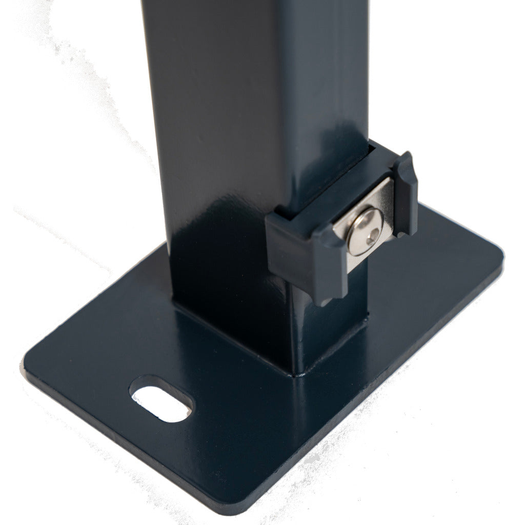 Standard fence post with welded dowel plate and point holder for double rod mats