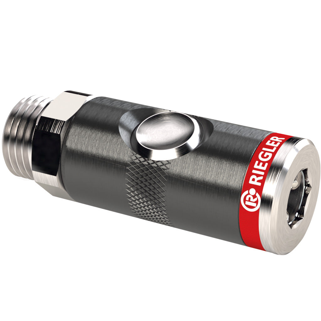 Giunto di sicurezza a pulsante NW 7,4, filettatura esterna, girevole