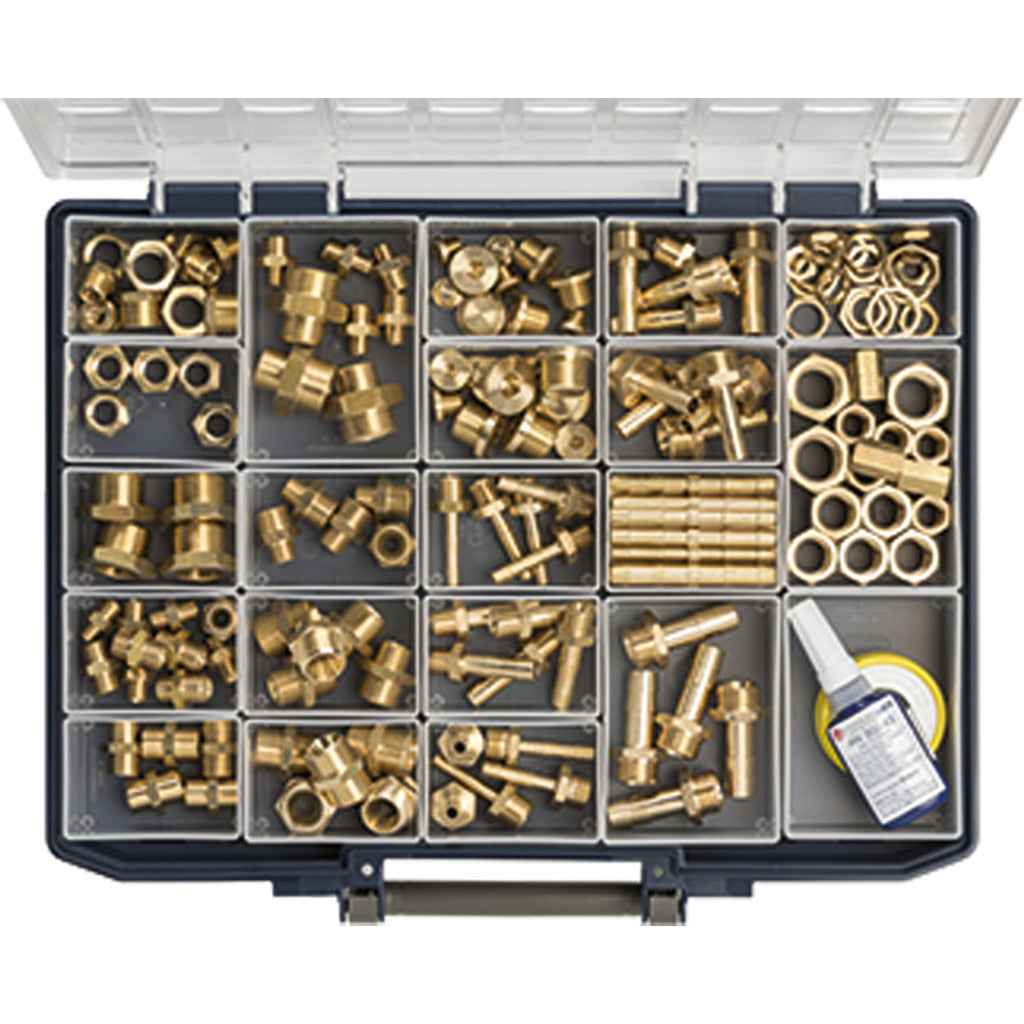 Assortment box of brass turned parts