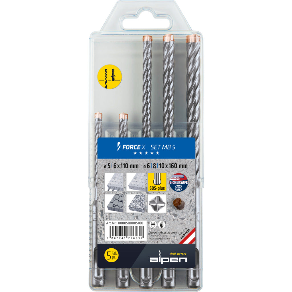 Punta per martello perforatore SDS-plus "FORCE X" MB 5 / 5 pezzi