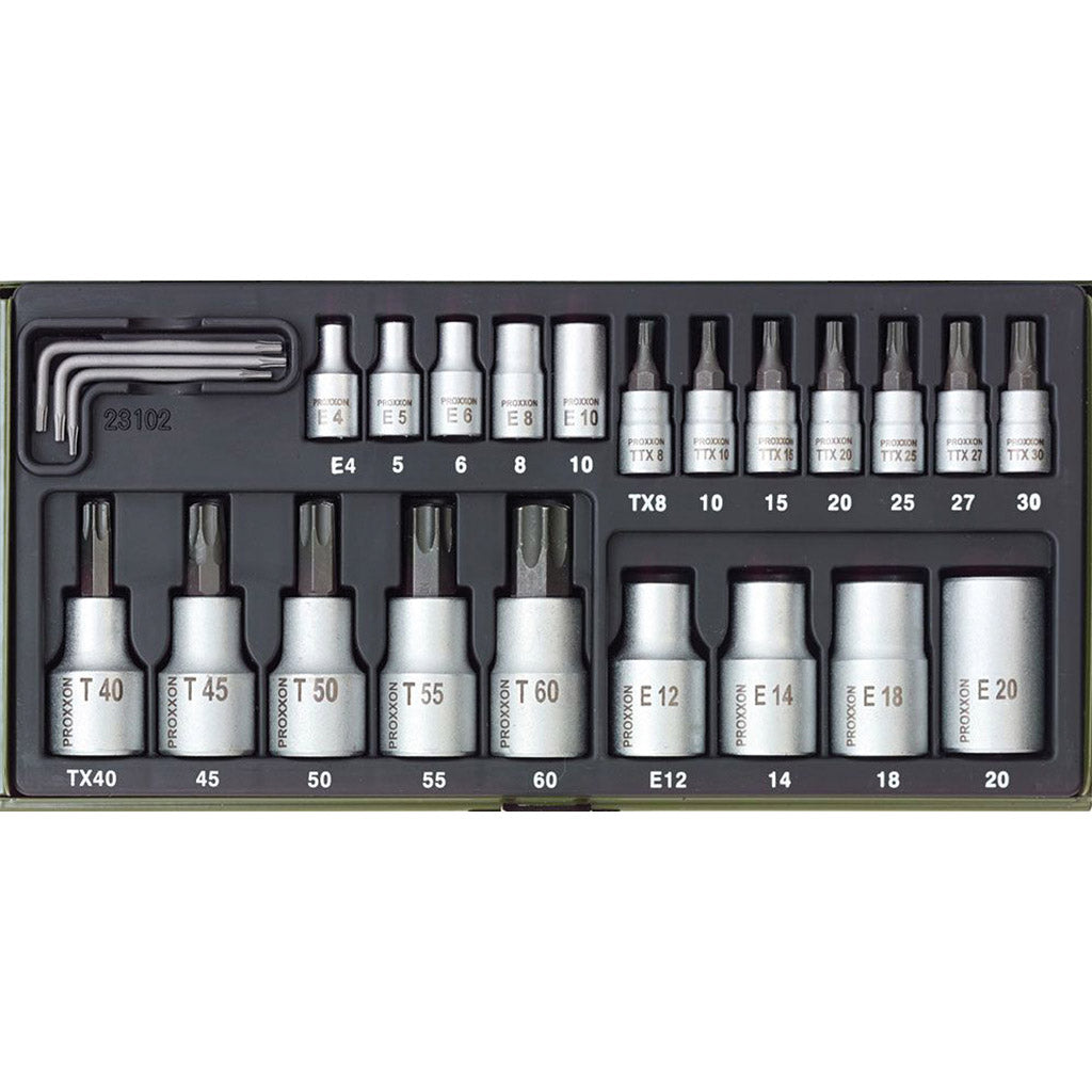 Socket wrench set for internal Torx® and external Torx