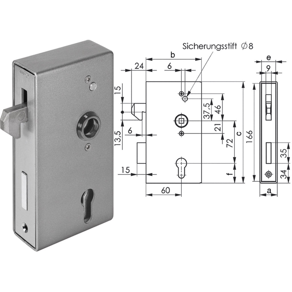 Sliding gate lock case for profile cylinder blank No. 140S