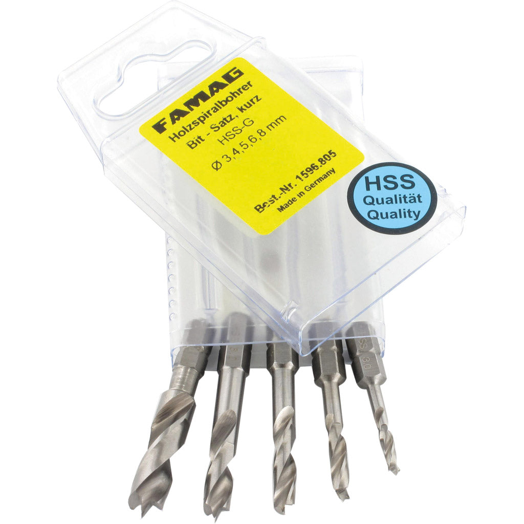 Wood twist drill bit set short 5-piece