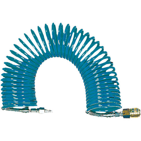 Hose spiral with coupling and plug nipple completely integrated