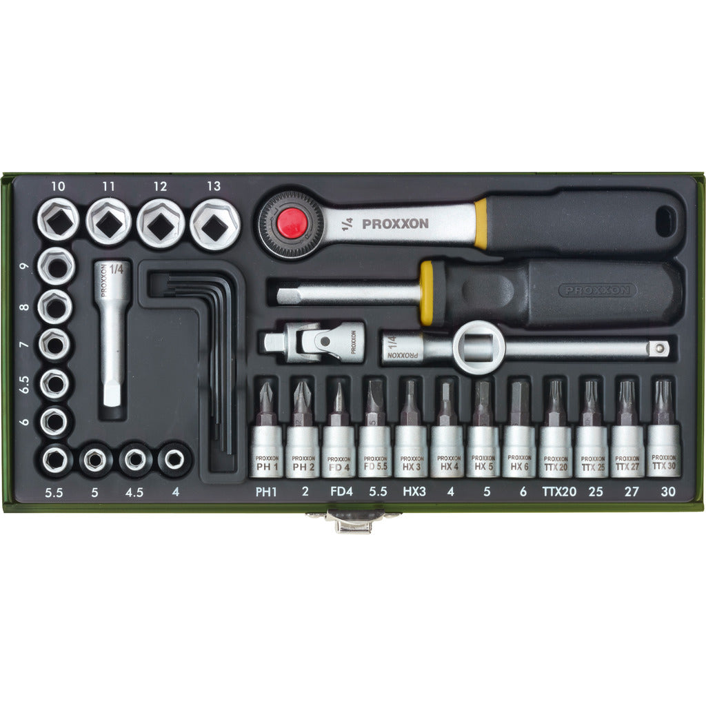 Precision mechanic's set with 1/4" ratchet