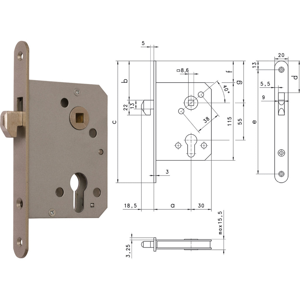 Serratura per porta scorrevole con gancio bloccabile D166 PZW
