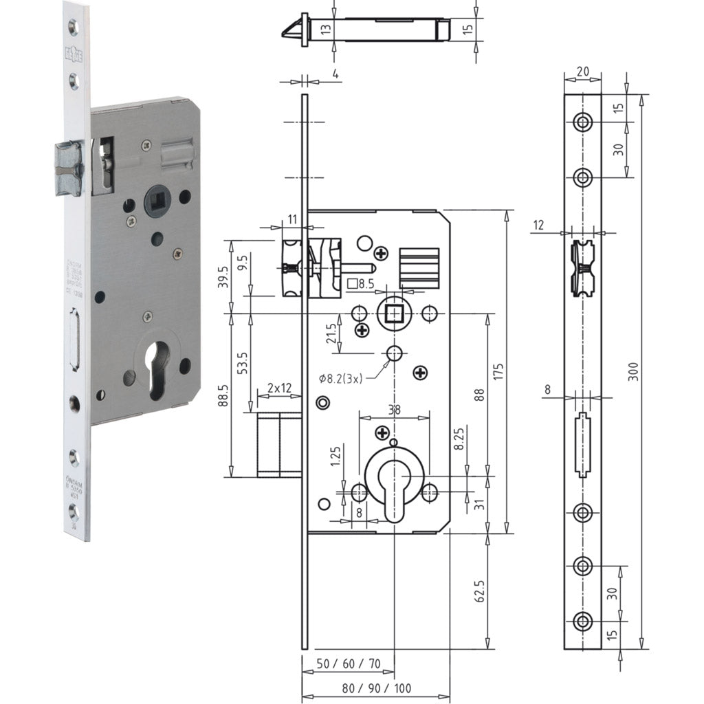 Front door lock series 127.WZ decorative silver