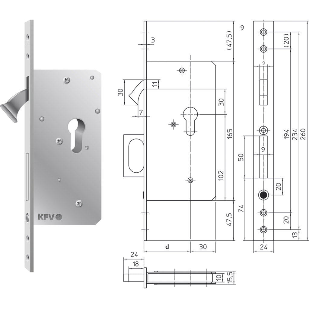 Serratura per porta scorrevole a mortaio 1609