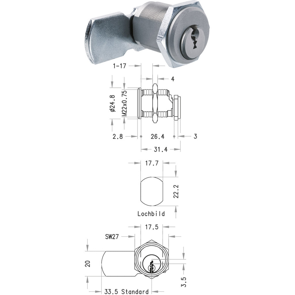Blechmontagezylinder (Hebelzylinder) - Schließsystem EPS