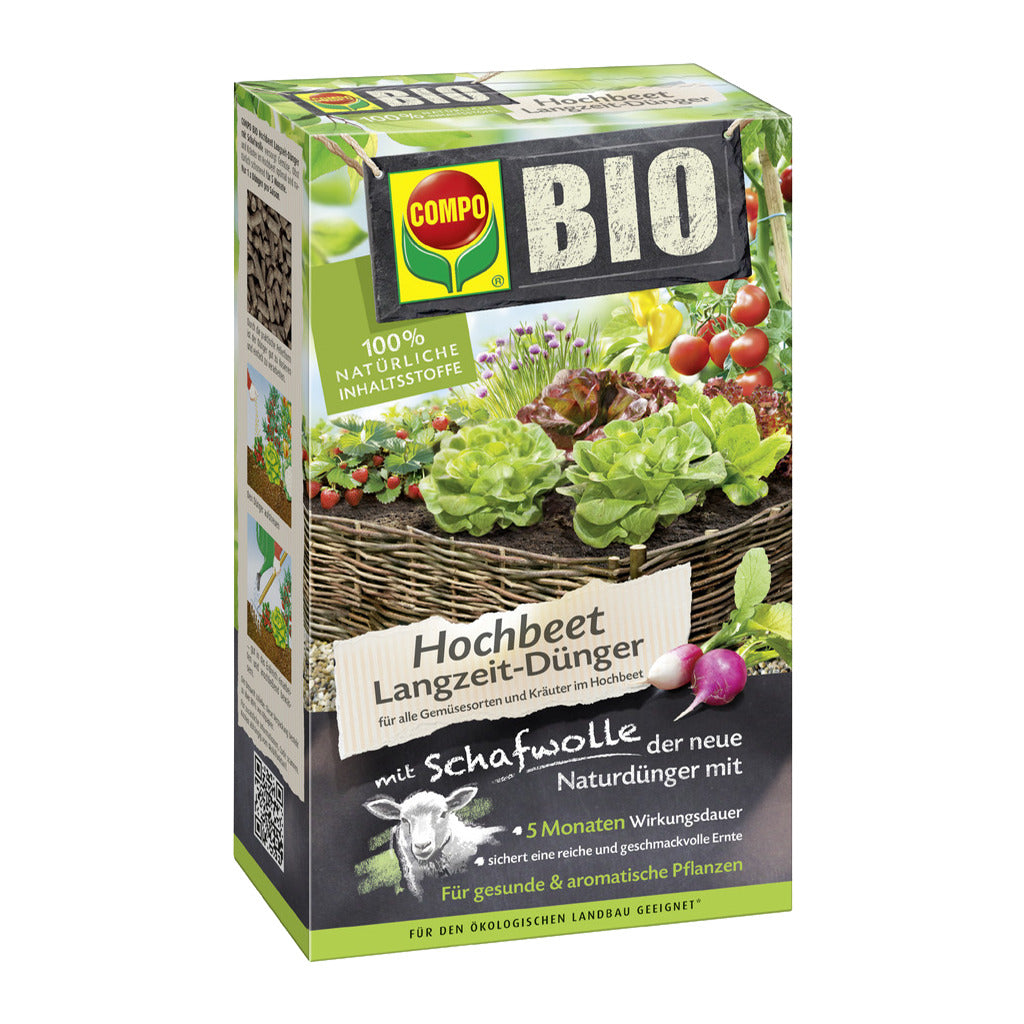 Compo BIO fertilizzante a lungo termine per aiuole rialzate con lana di pecora