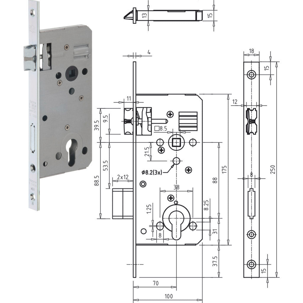 Front door lock series 127.WZ decorative silver