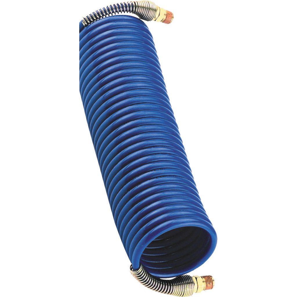 Hose spiral with coupling and plug nipple completely integrated