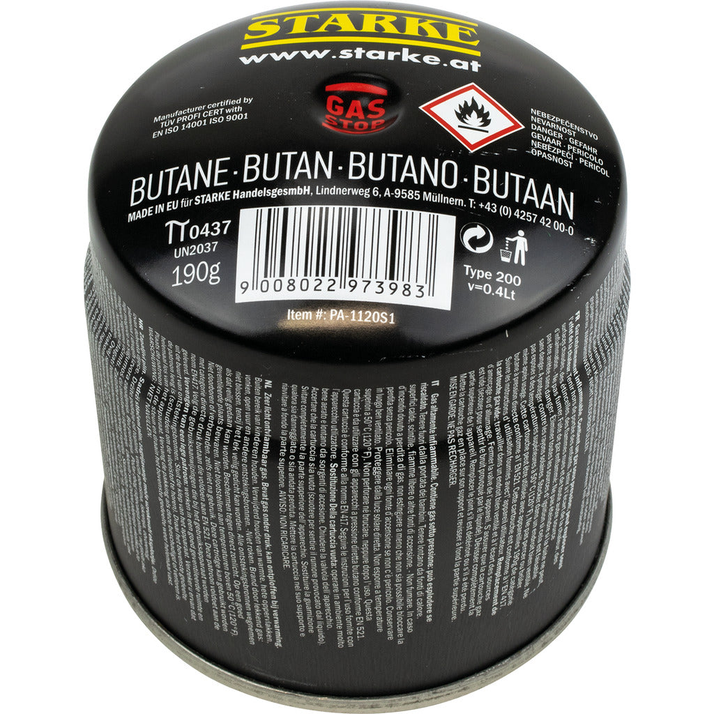 Gas cartridge with gas stop