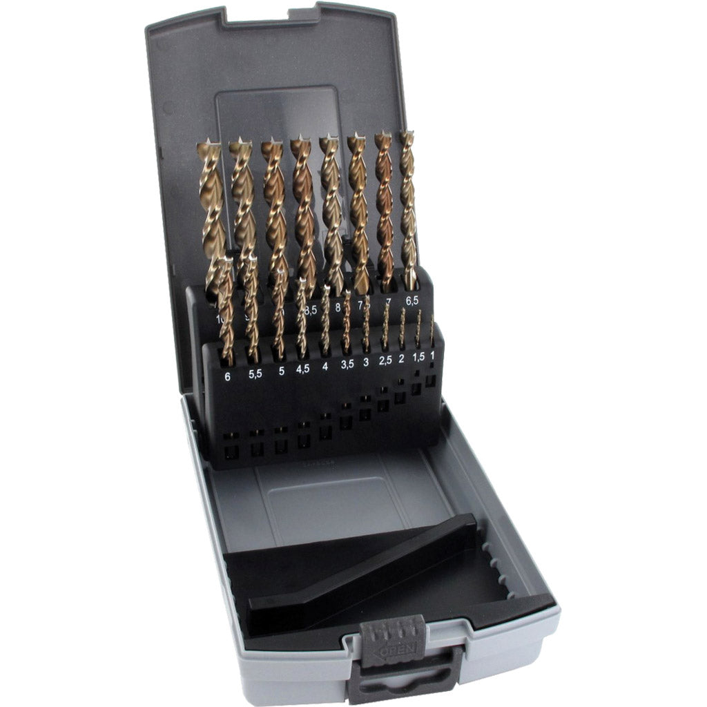 Wood twist drill set HSS-G 19-piece