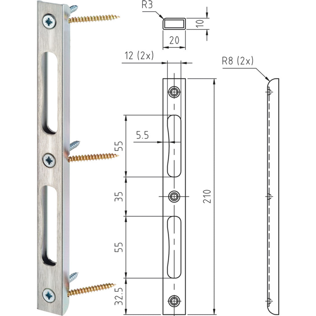 Steel tube strike plate SB.MV.H.DS.B. cambered