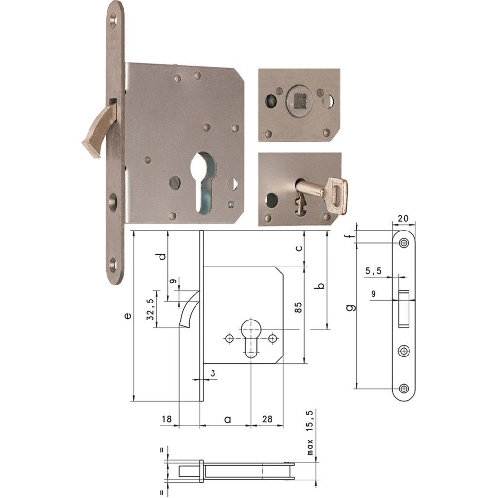 Mortise sliding door lock D162