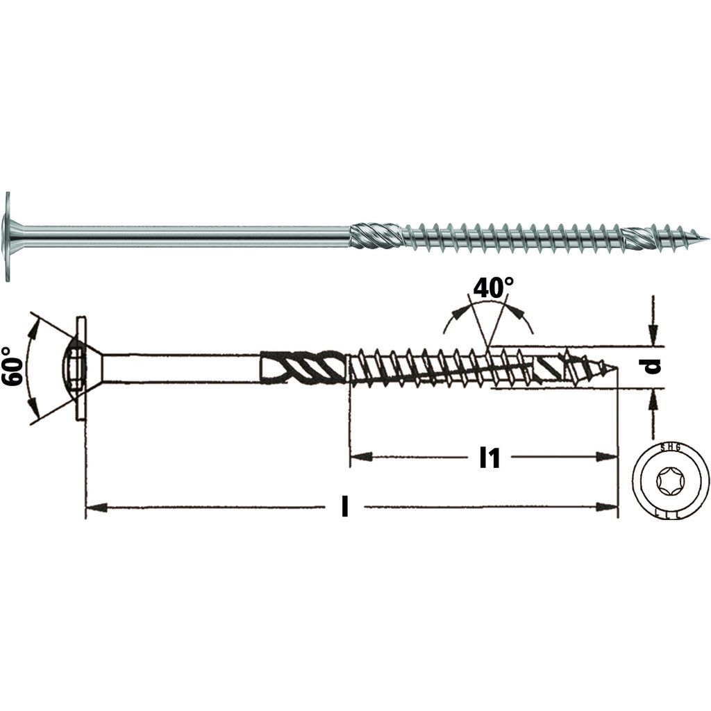 Tornado wood construction screw with flat head and Torx