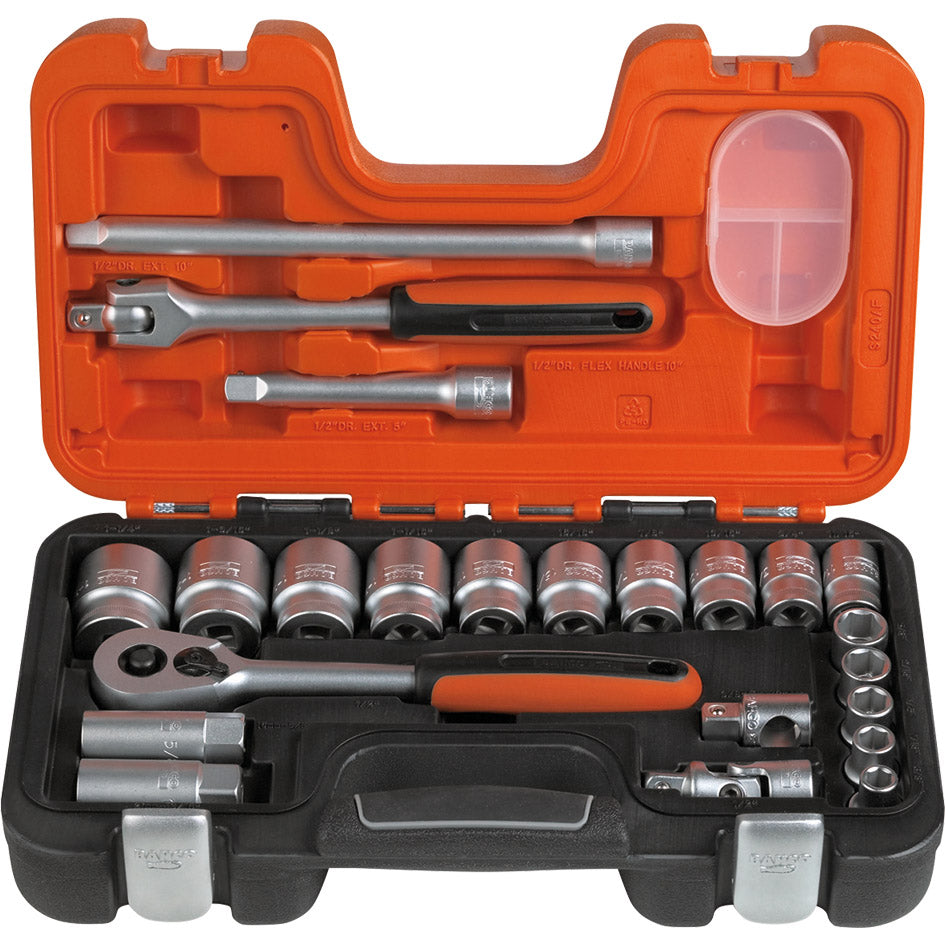 Socket wrench set with inch inserts