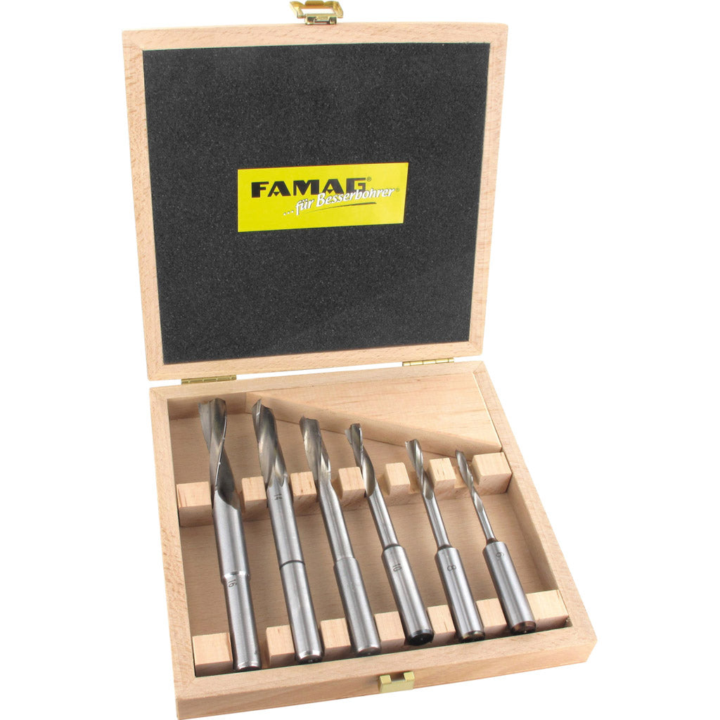 Slot milling drill bit set with spiral groove right, 6 pieces