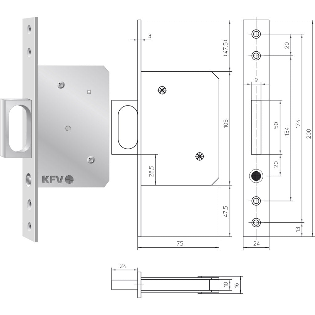 Mortise sliding door front handle 1650