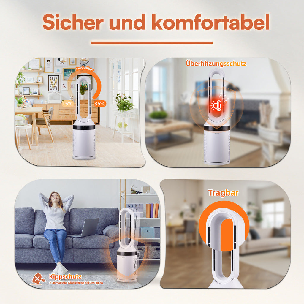 BE COOL Rotorloser 2in1 Turmheizlüfter mit Ventilatorfunktion