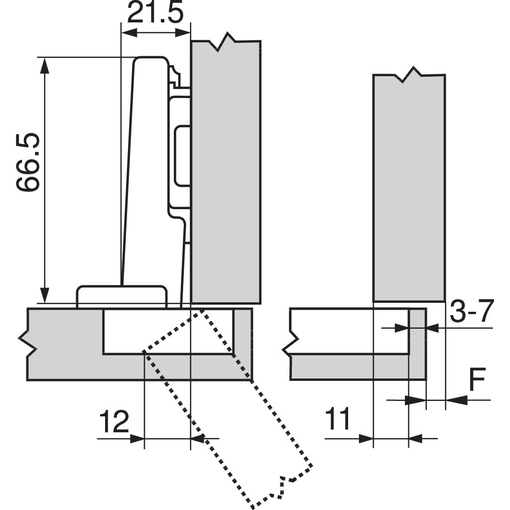 CLIP top Standardscharnier 110°, Eckanschlag