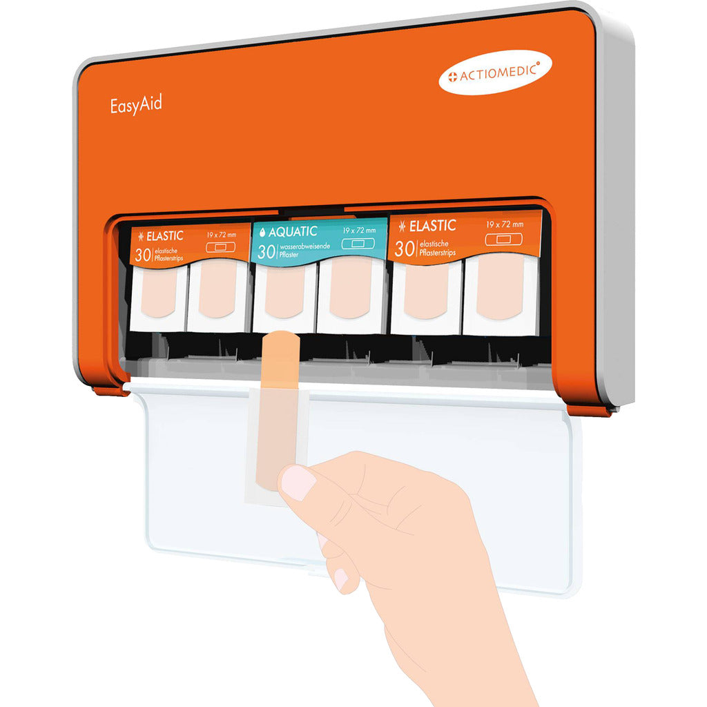 ACTIOMEDIC I Distributore di cerotti con DETECT, Include 90 pz cerotto rilevabile per l'industria alimentare, Sistema kanban e accessori montaggio a parete