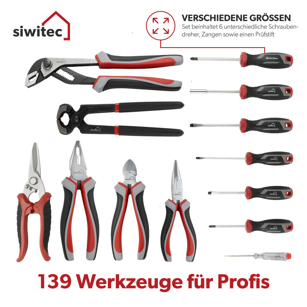 Siwitec Werkzeugkoffer / Werkzeug CRV / befüllt  / 139-teilig