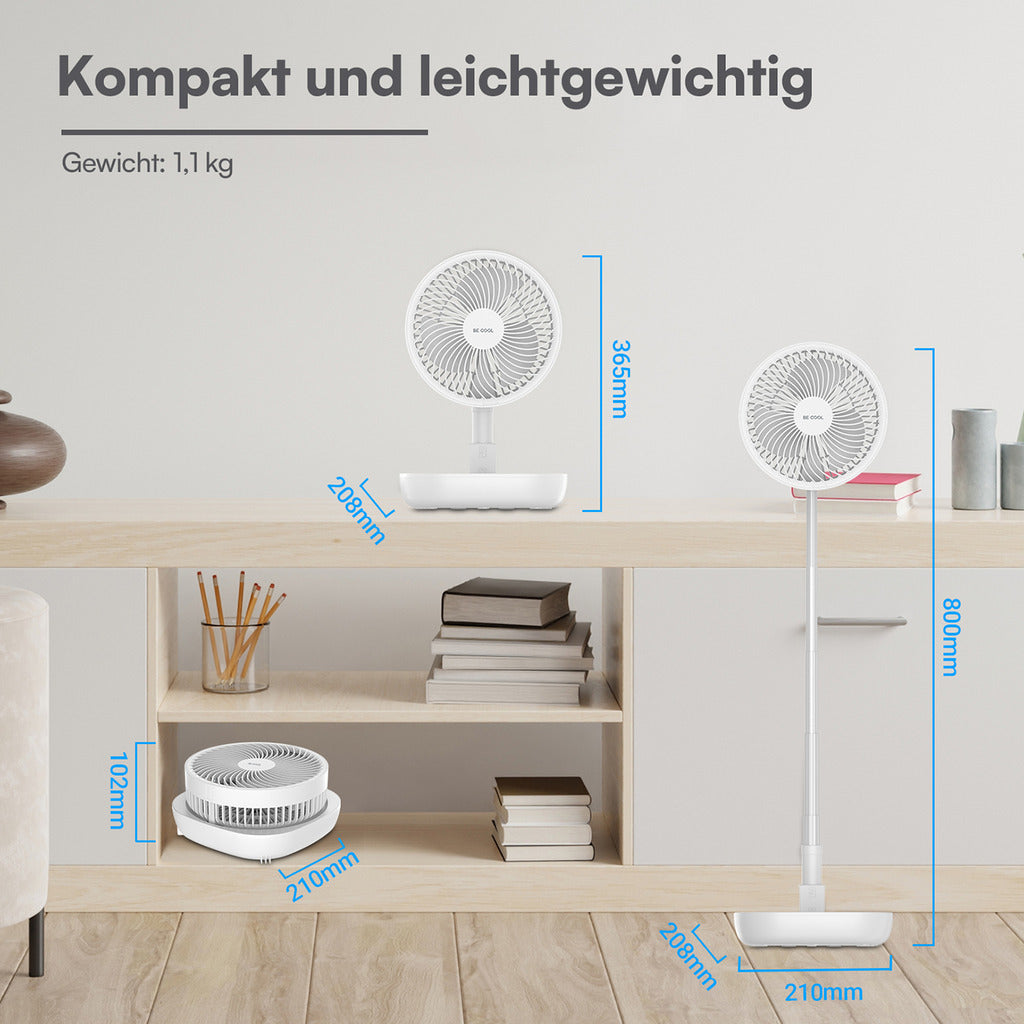 BE COOL Klappventilator mit Akku und Teleskoprohr