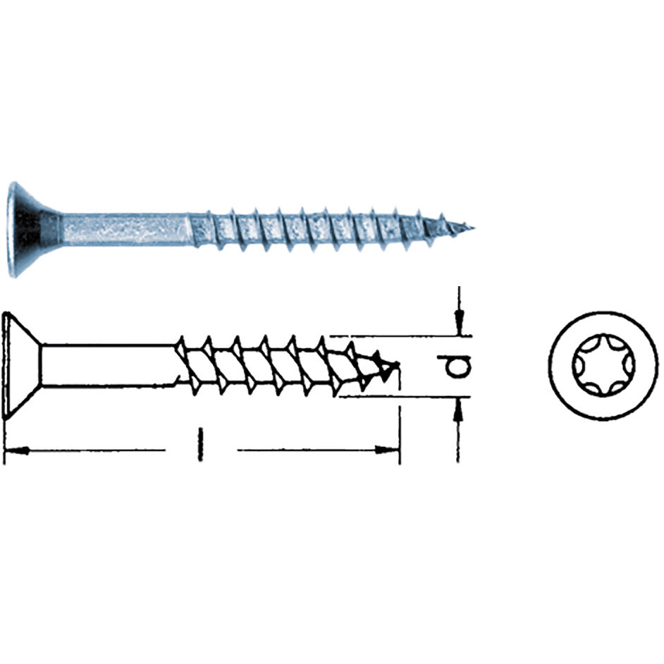Chipboard screw countersunk head with Torx and milling rib