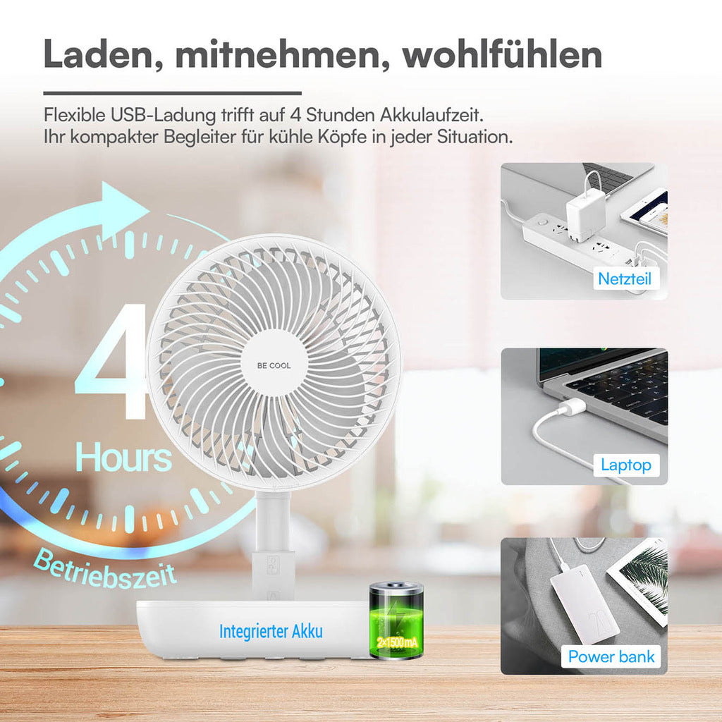 BE COOL Klappventilator mit Akku und Teleskoprohr