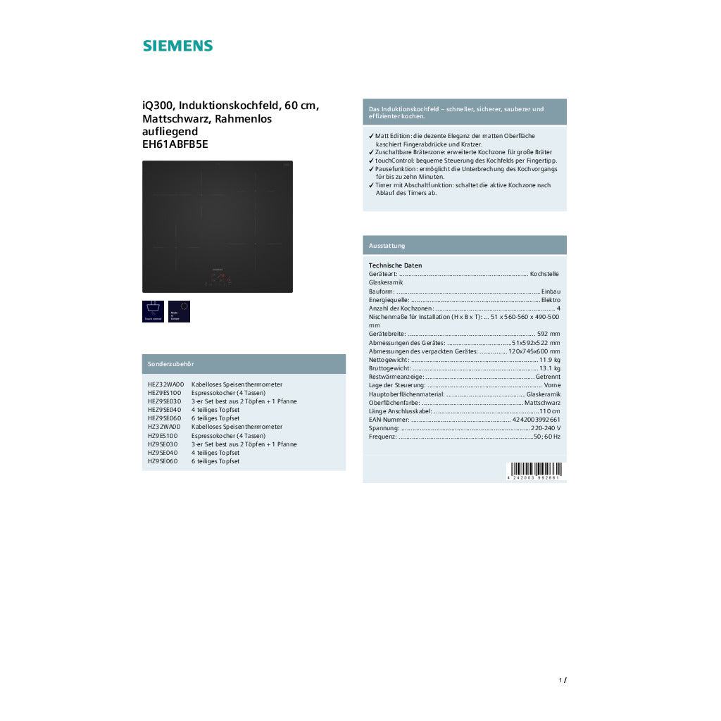 Induktionskochfeld iQ300 EH61ABFB5E