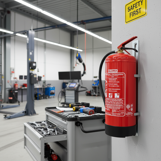 Pulverfeuerlöscher in der Werkstatt