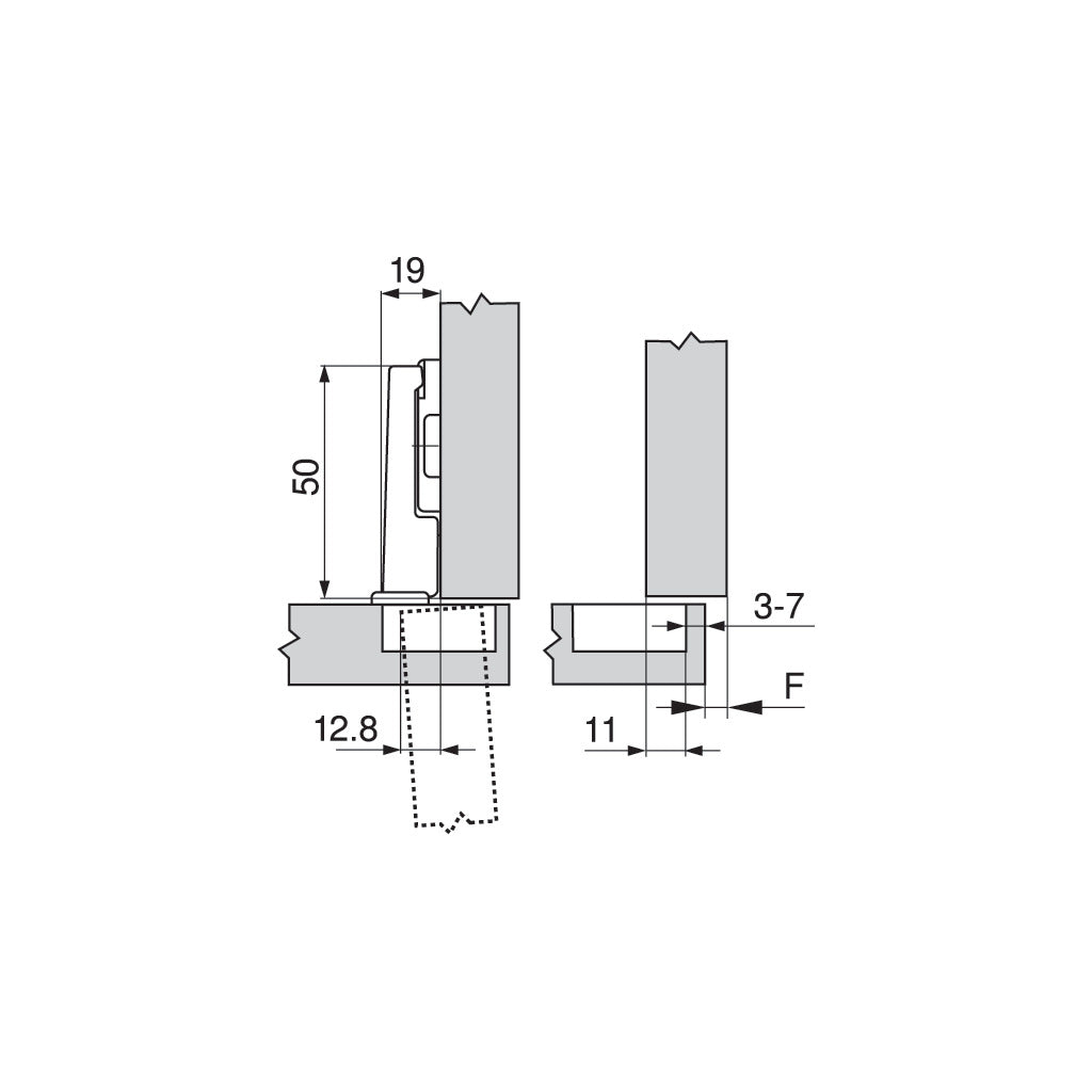 MODUL Scharnier 95°, Kühlschrank-Schlepptürscharnier