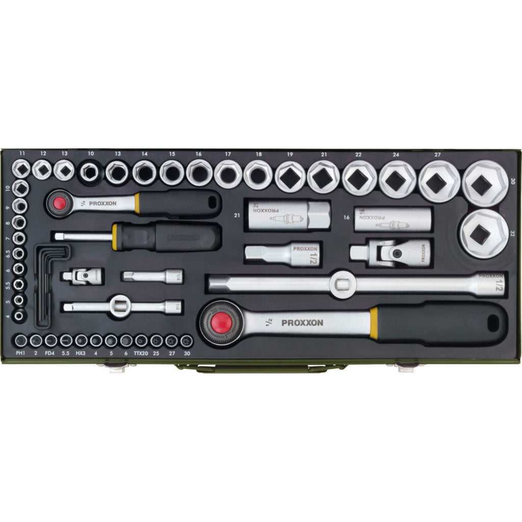 Set di chiavi a bussola con cricchetto da 1/4" e 1/2"